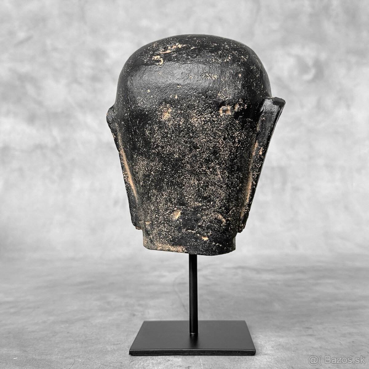 Ručne vyrezávaná lávová hlava Budhu z Jávy na stojane - 4