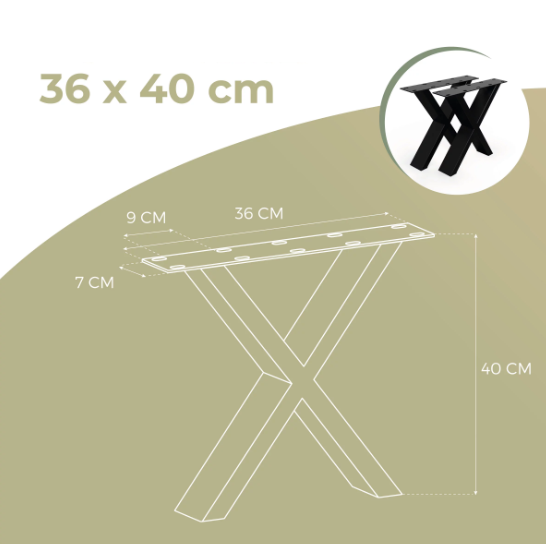 Stolové kovové podnože tvar X čierne 36 x 40cm - 2 ks - 4