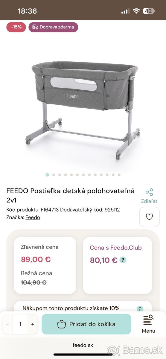 FEEDO Postieľka detská polohovateľná - 4
