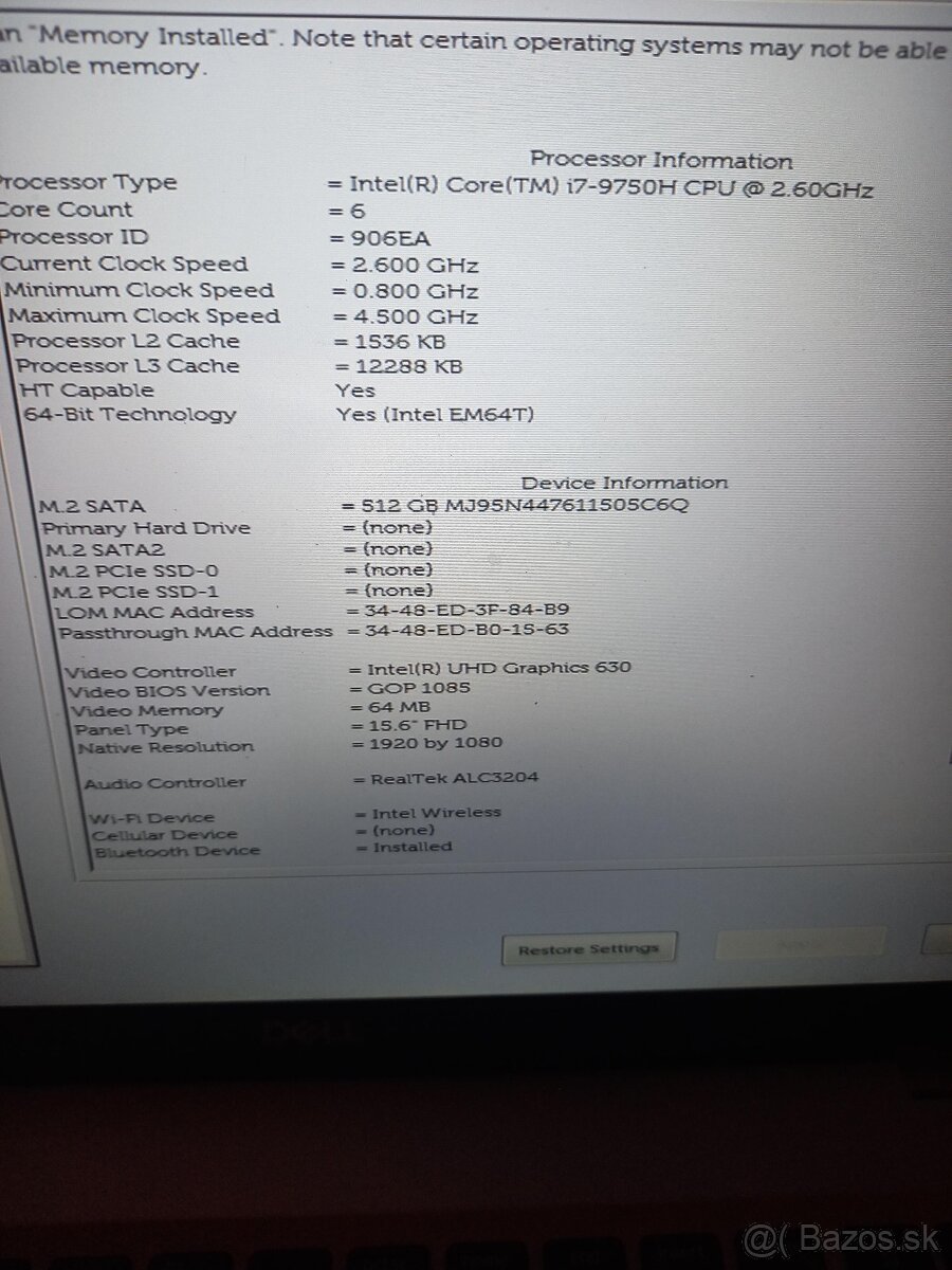Predam notebook Dell Precision 3541 i7,nvidia quadro p620w - 4