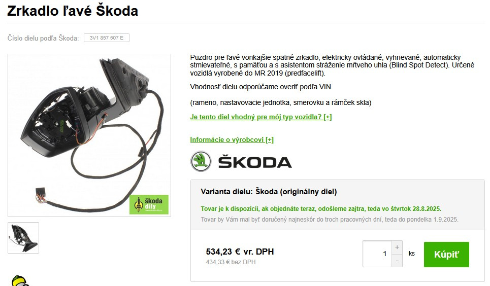 Spätné zrkadlá Škoda Superb 3 3V1 857 507 E,3V1 857 508 - 4