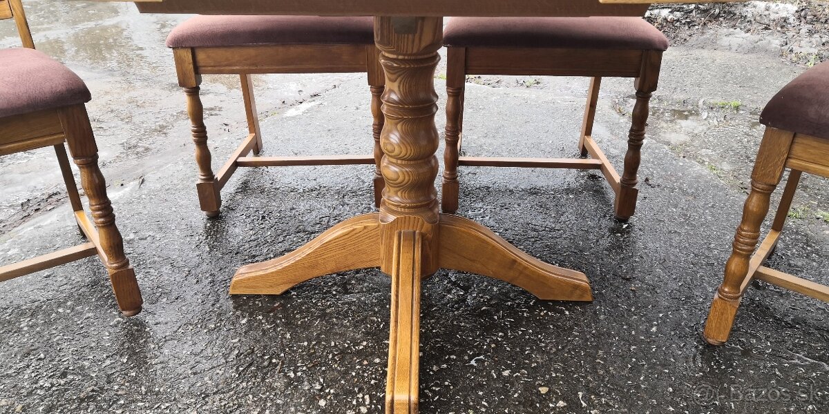 Masivní jídelní rozkládací stůl + 4x masivní židle - 4