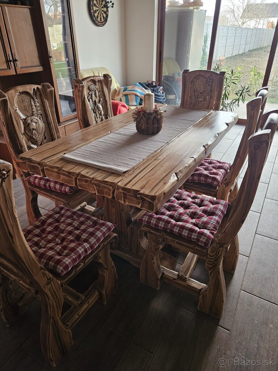 Drevený stôl Poľovnicke motivy 90×200cm+10stoliček - 4