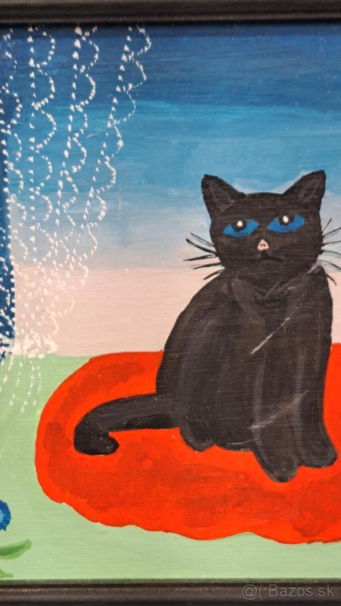 Starý obraz - Mačka - signované olej - 4