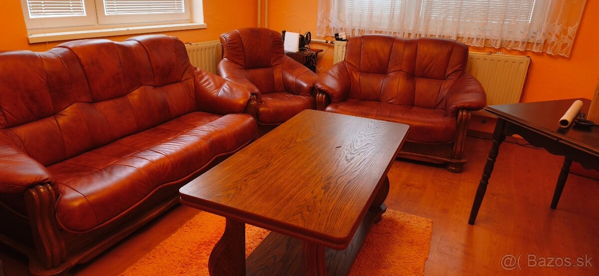 Kožená sedacia súprava + stol - 4