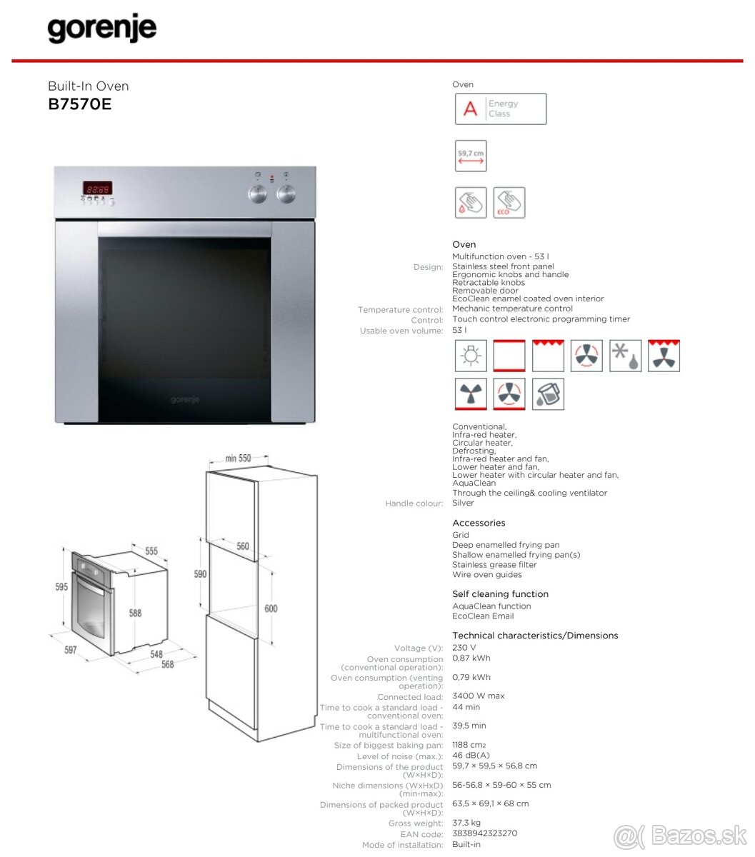 Multifunkčná vstavaná rúra Gorenje B7570E - 4