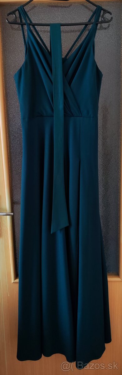 SMARAGDOVÉ ŠATY S ROZPARKOM A S OPASKOM VEĽ 40 - 4