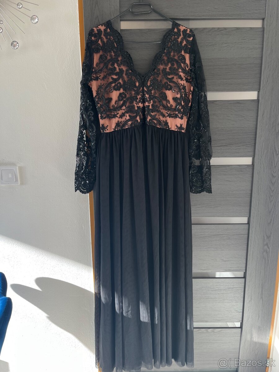 Čiernobéžové spoločenské šaty XS S M L - 4