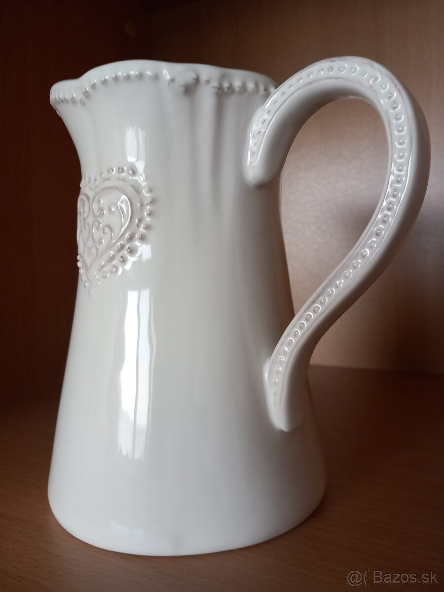 Starší keramický-kameninový džbán so srdiečkom 19x18,5 cm - 4