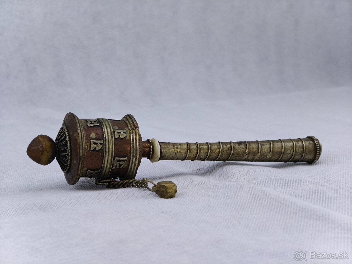 Starožitný strieborný budhistický modlitebný mlynček - 4