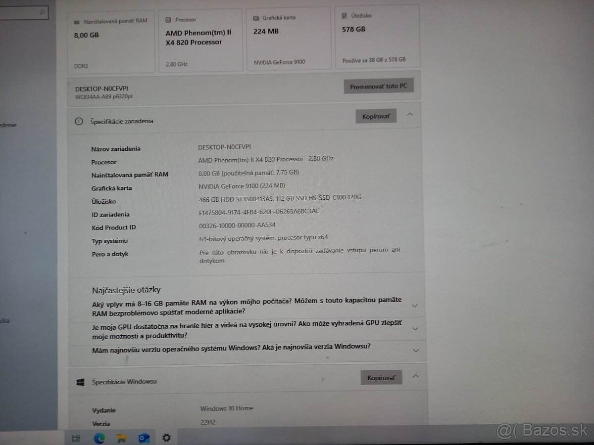 Predám PC HP Pavilion P6320. 4-jadro/8GB RAM/SSD+HDD/W10. - 4