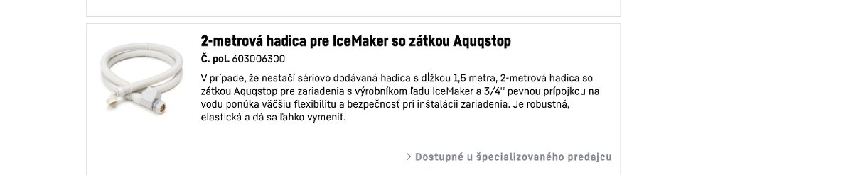 2-metrová hadica pre IceMaker so zátkou Aquqstop - Liebherr - 4