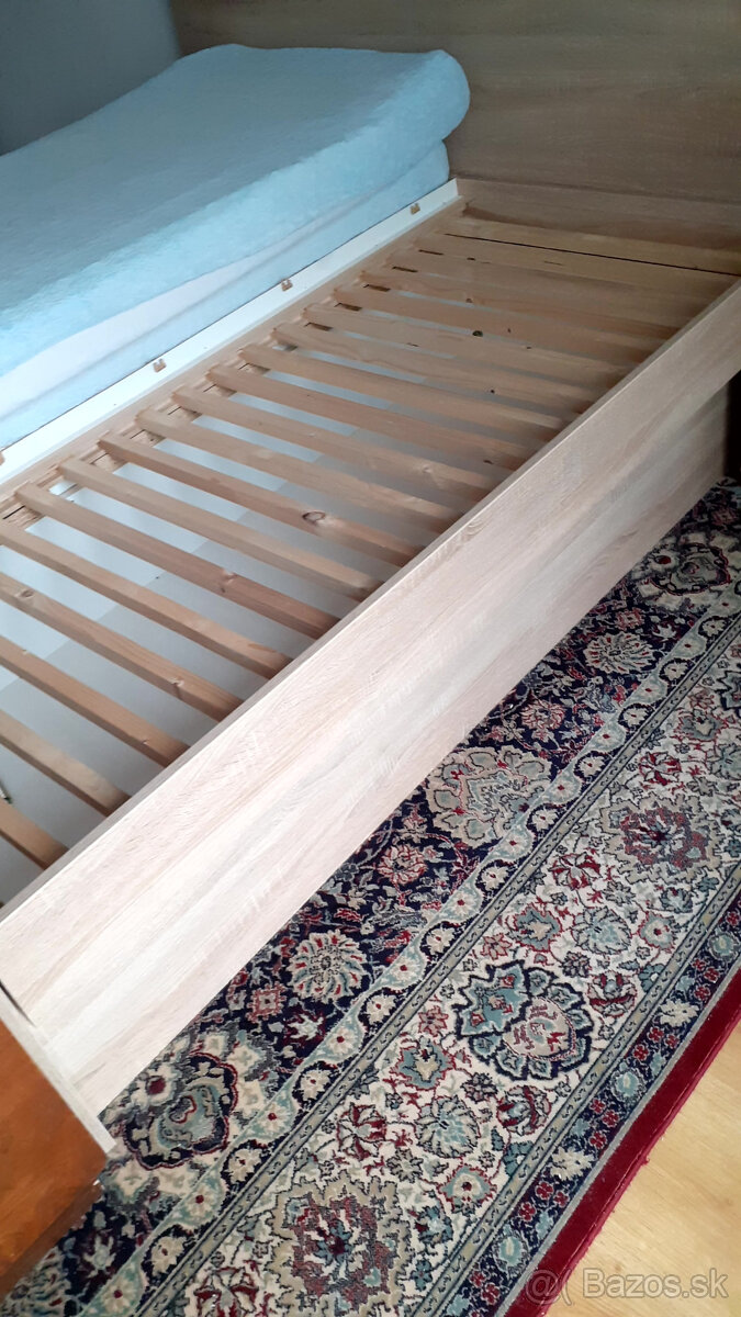Predám manželskú postel - robená dub sonoma/ lesk vanilka - 4