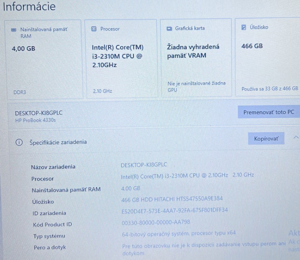 HP ProBook 4330s, intel i3, 4GB RAM, 500GB disk - 4