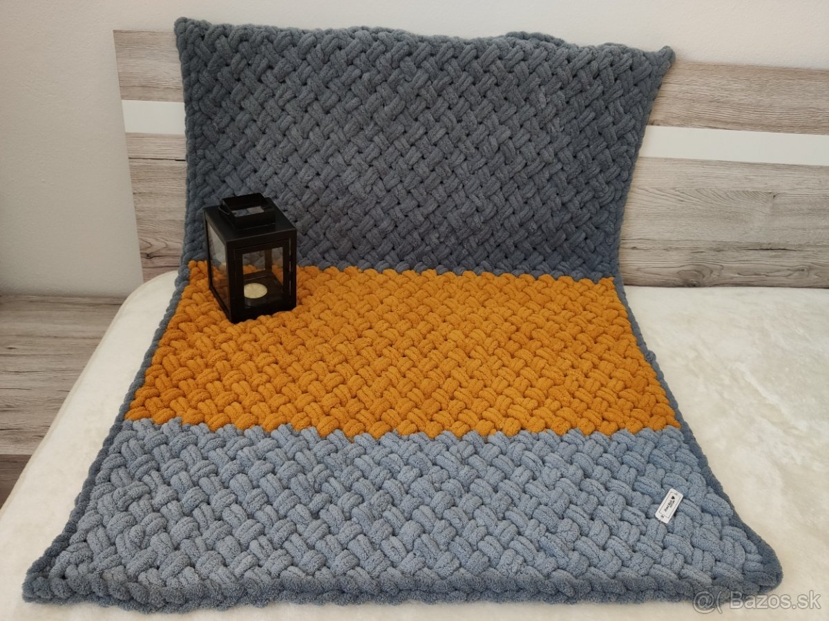 Pletená detská deka sivo-horčicová - 4