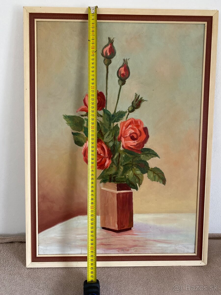 Predám obraz olejomaľbu - ruže vo váze - 4
