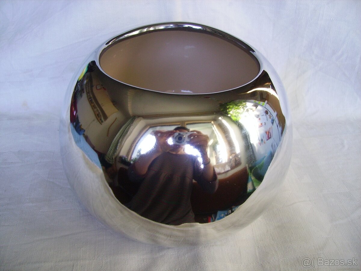 Strieborná keramická misa alebo kvetináč - 4