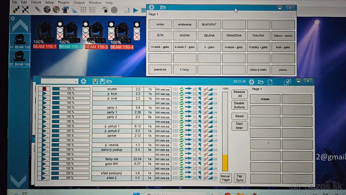 4ks 150W beam, naprogramovaná SHOW, wifi dmx - 4