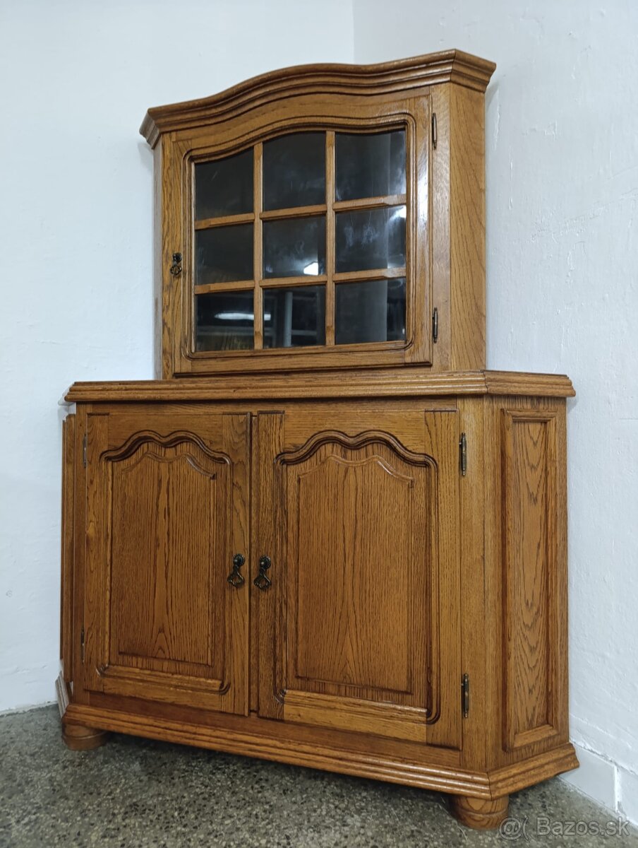 Rustikální příborník / rohová komoda + vitrína, masív - 4