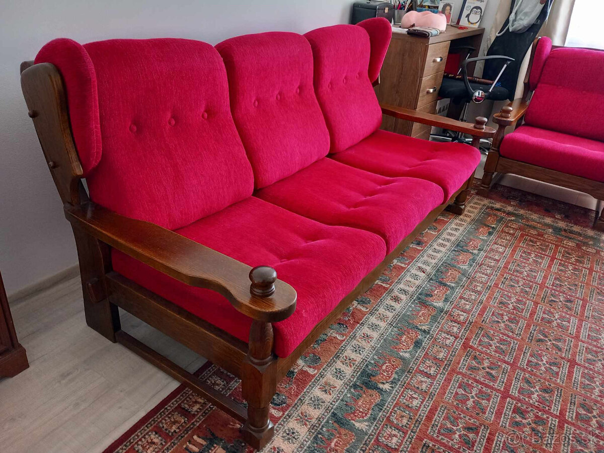 sedacia súprava+kreslá drevo masív zachovalá - 4