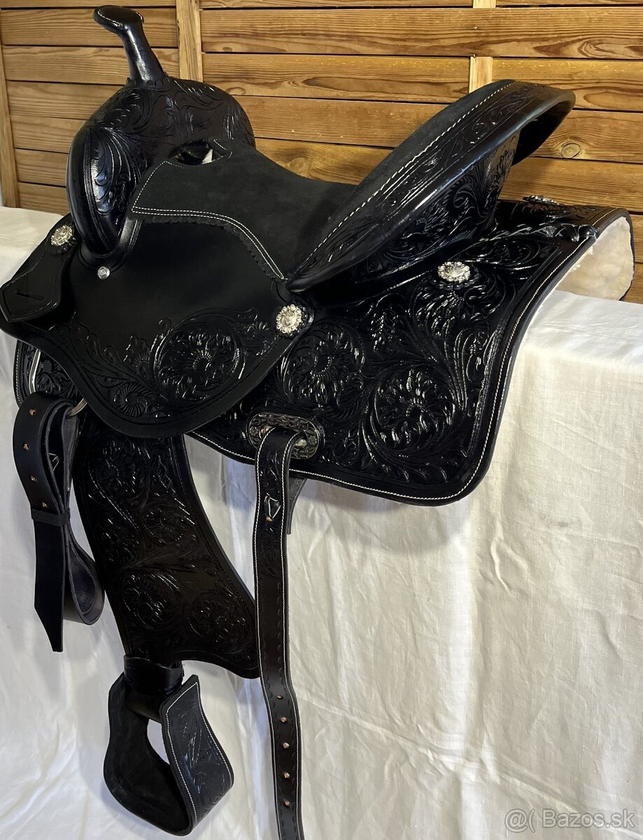 Westernový sedlový komplet 15) černé Floral - 4