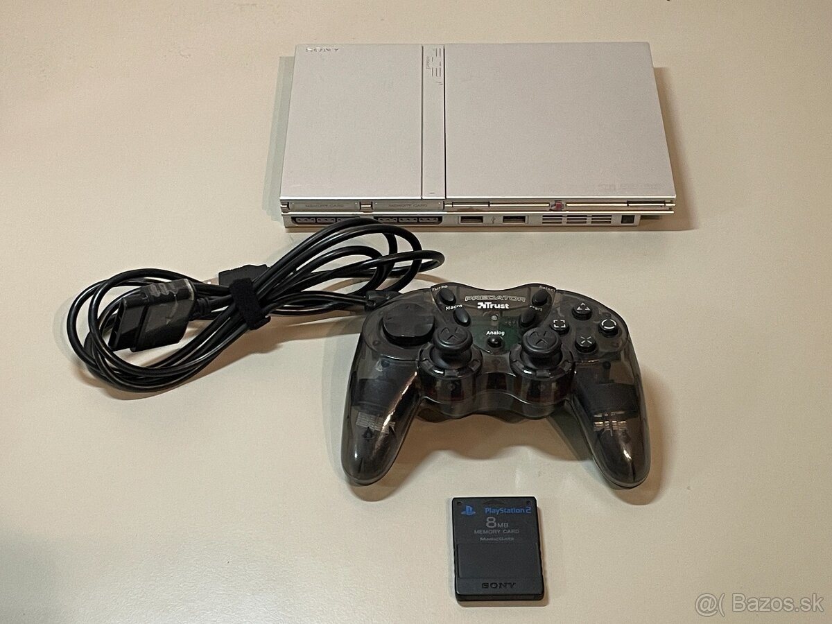 PlayStation 2 Slim Silver + 5 hier, 2x ovládač, memory card - 4