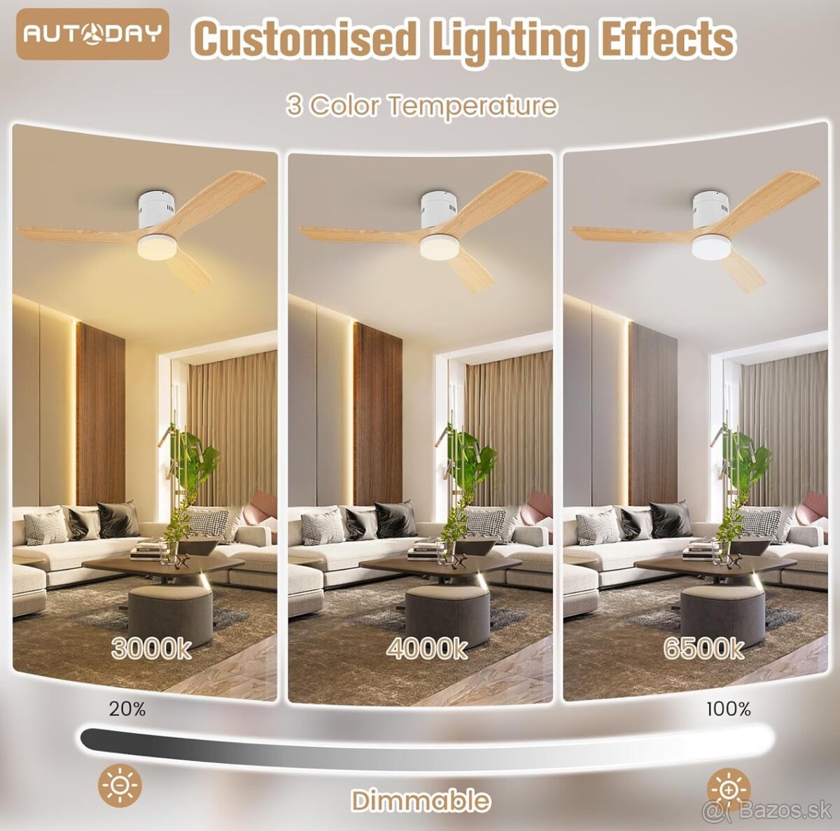 Stropný ventilátor biely s drevom 132 cm vrátane LED - 4