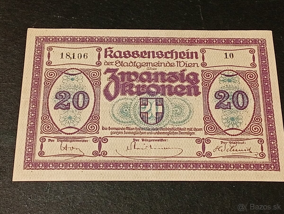 Predám 20 Kronen 1918 Wien VF+ - 4