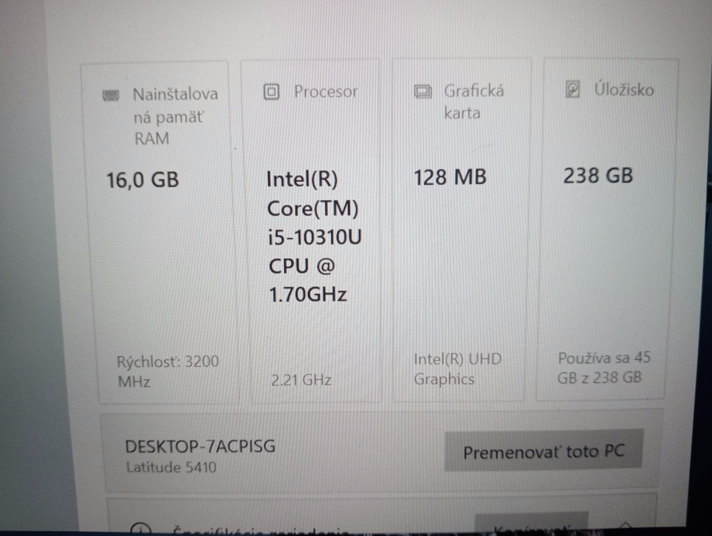 predám Dell Latitude 5410 , Intel core i5 ,16gb ram ,, ssd - 4