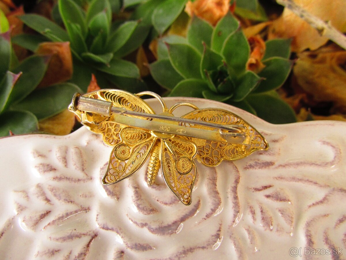 Starý strieborný filigránový motýľ, Ag 800 - 4