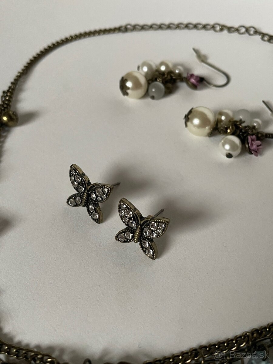 Antická mosadz náhrdelník a 2 sety náušníc - 4