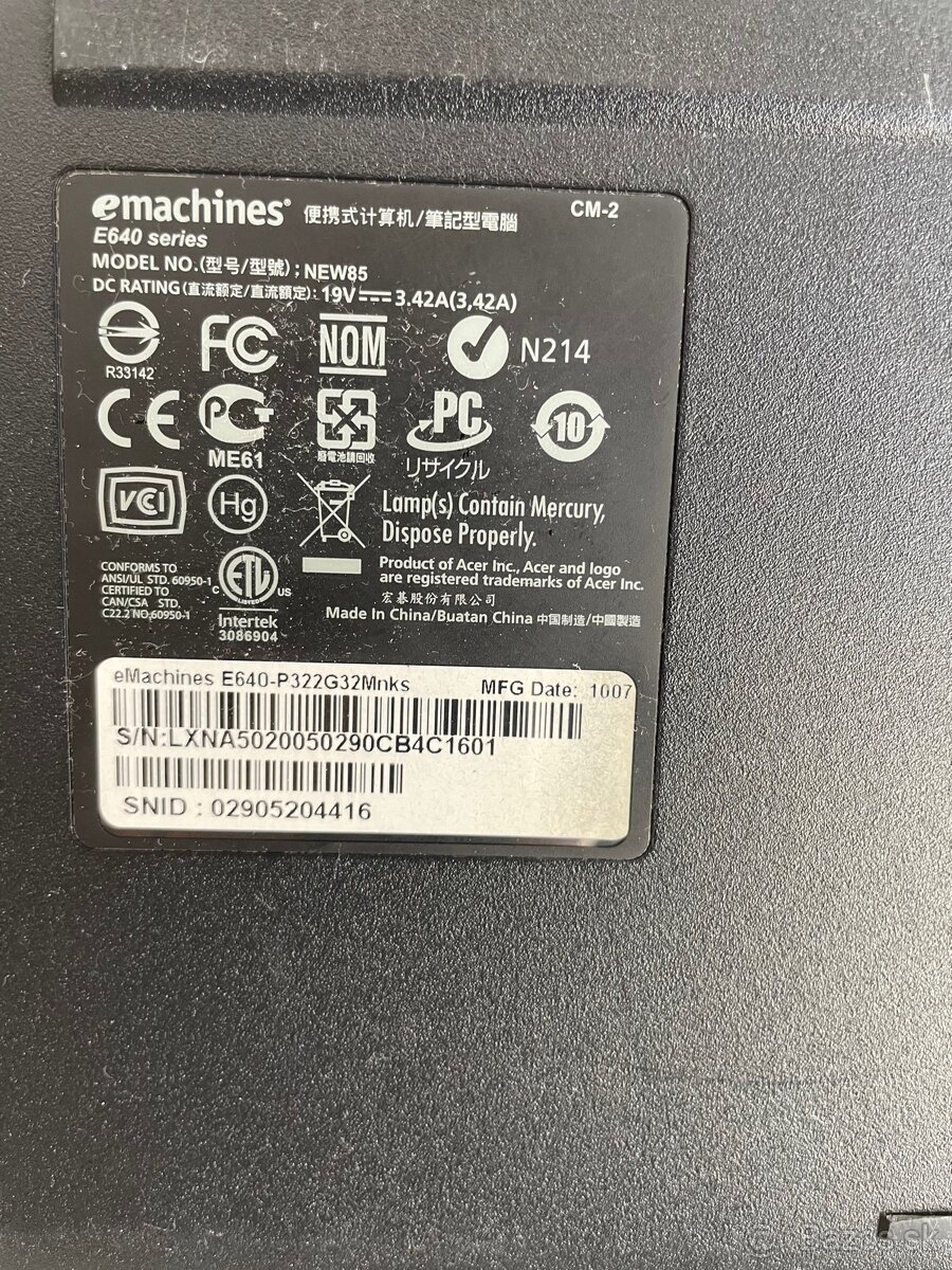 Predám notebook eMachines E640 - 4