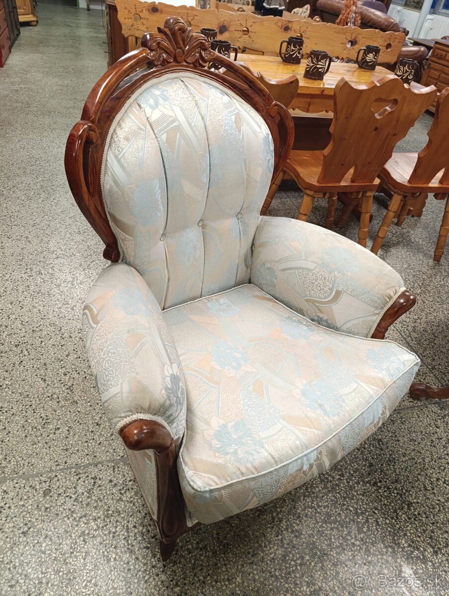 Zámecké křeslo 2 ks + konferenční stolek, i zvlášť, masív - 4