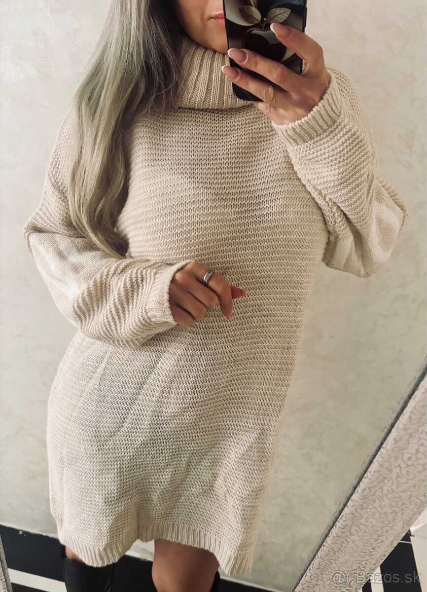 Damske rolakove pletene šaty beige - 4