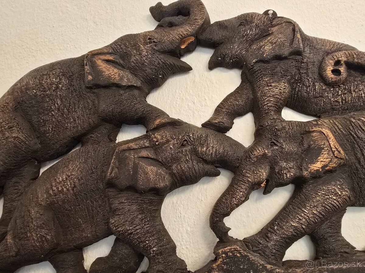 Drevená nástenná dekorácia slony - 4
