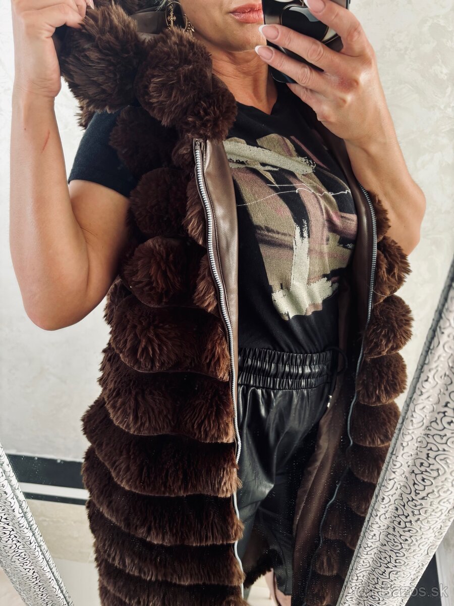 Damska huňata maxi vesta choco - 4