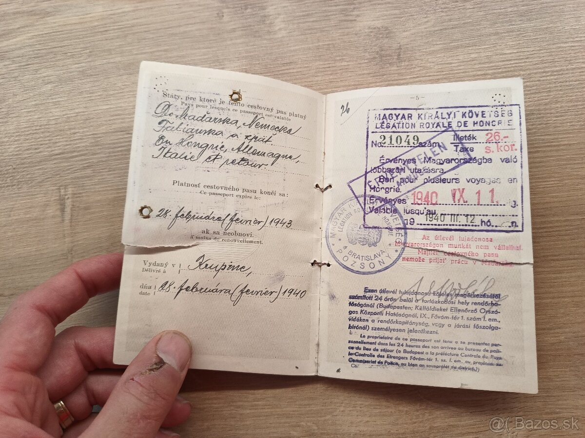 Cestovný pas, Slovenský štát 1940 Krupina - 4