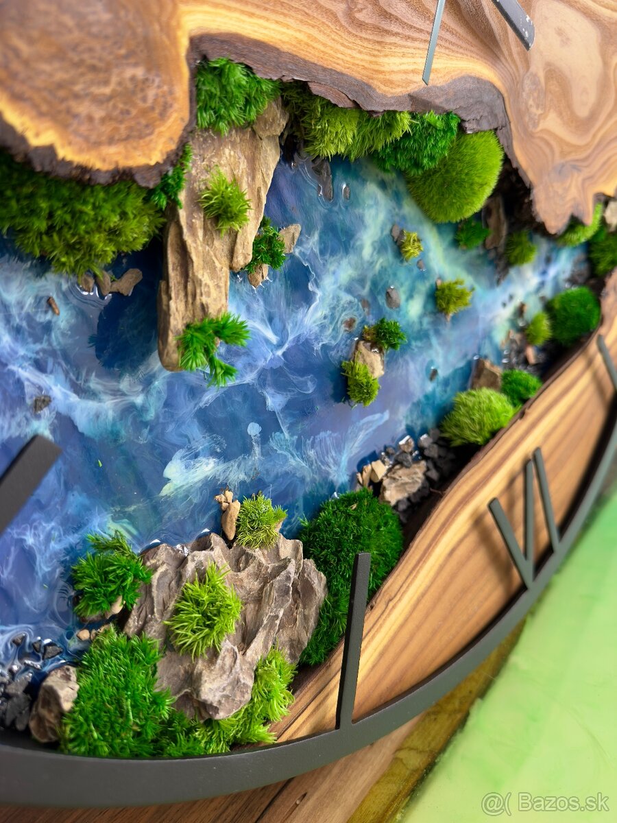 Machove hodiny 60cm , Drevene Hodiny s machom a epoxidom - 4