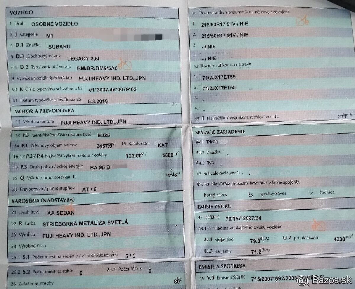 SUBARU LEGACY 2.5 AWD 2010 predám MOTOR EJ25, AUTOMATICKÁ PR - 4