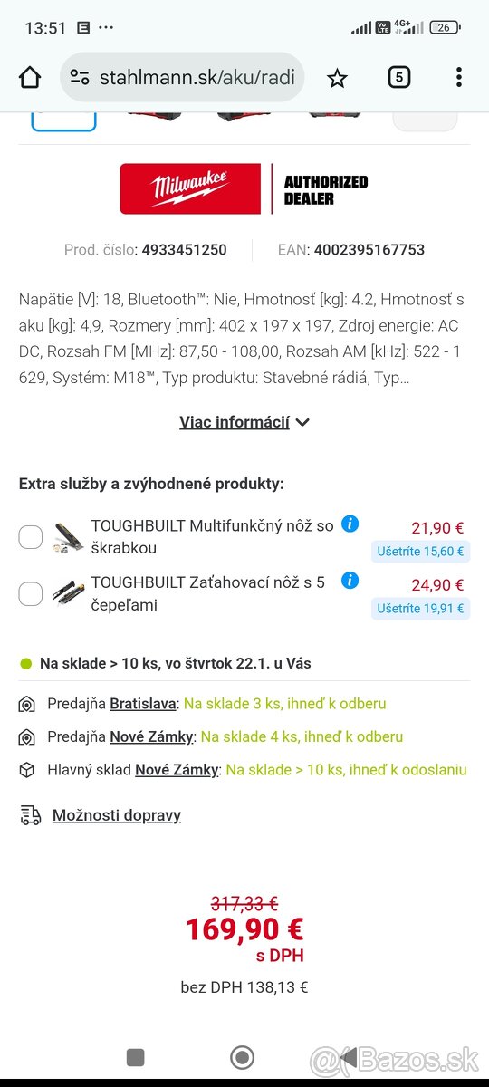 Rádio stavebné Milwaukee M18 - 4