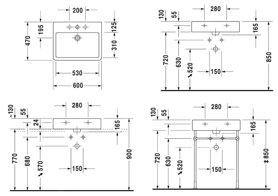 Duravit VERO umývadlo na dosku alebo stenu, rozmery 60x47 cm - 4