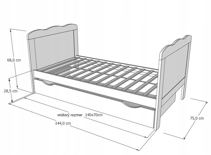 Detská postieľka/posteľ 140x70 cm+šuflík+prebalovací pult - 4