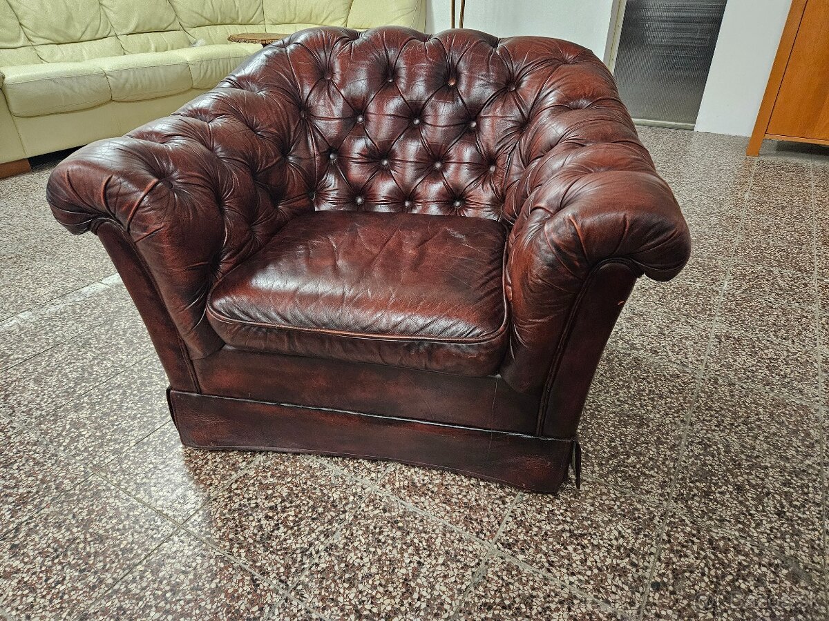 CHESTERFIELD ŠTÝL,SEDAČKA KOŽENÁ 3+2+1, - 4