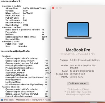 Macbook PRO 13, 2017, 16GB, 500GB,I7, Baterie - 4