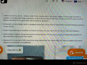 Predám mini zosilovač Fosi s Bluetooth + reproduktory - 4
