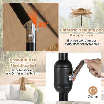 Havajský slnečník s dvojitou strieškou Sklopný slamený slneč - 4