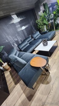 Modro-šedá zamatová U-čková sedačka - 4