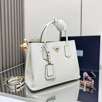 White/Black Prada Double medium Saffiano leather bag - 4
