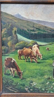 Starožitný obraz - Na pastve - olej - 4