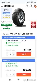 Predám 185/65 R15 Michelin primacy 4 - 4